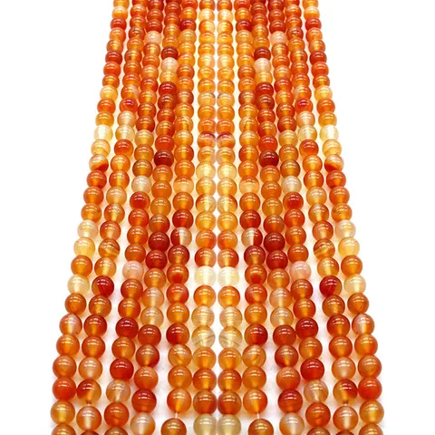 Natural Red Agate Stone Round Loose Beads Polished Smooth Gemstone Strand For DIY Jewelry Making Necklaces Bracelets Accessories Women Men