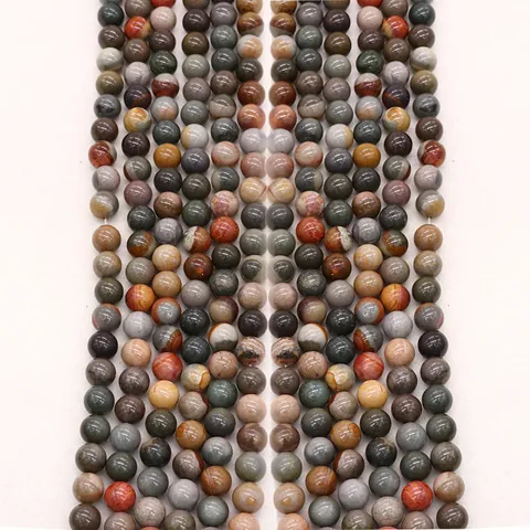 Natural Stone Picture Jasper Round Loose Beads Polished Direct Hole Earth Tone Beads For DIY Necklace Bracelet Jewelry Making Accessories