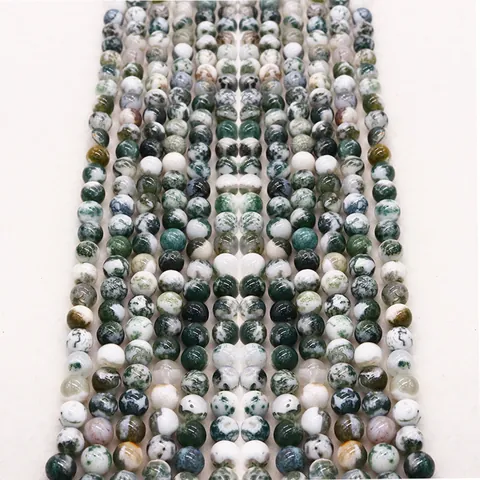 Natural Moss Agate Round Beads Tree Pattern Green White Stone Loose Beads For DIY Necklace Bracelet Jewelry Making Accessories