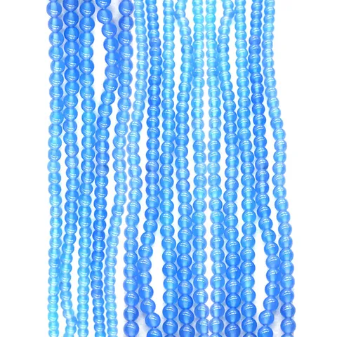 Natuursteen Blauwe Agaat Ronde Losse Kralen Gepolijst Kattenoogeffect DIY Sieraden Maken Benodigdheden Voor Ketting Armband Unisex