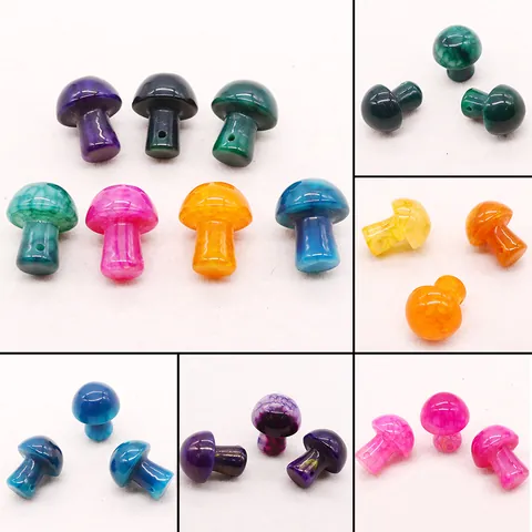 Natural Stone Mushroom Shape Loose Beads Colorful Polished Dragon Vein Agate For DIY Jewelry Making Pot Decoration Gift
