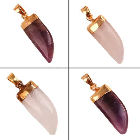 Pendente in Pietra Naturale Ametista Quarzo Rosa Cristallo Bianco Forma di Corno per Donna Creazione Gioielli DIY Collana Accessorio