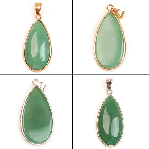Ciondolo a Goccia in Pietra Naturale Avventurina Verde Forma a Goccia d'Acqua Con Bordo Galvanizzato Oro Argento per Creazione Gioielli Fai da Te Accessori