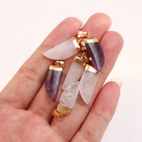 Pendente in Pietra Naturale Ametista Quarzo Rosa Cristallo Bianco Forma di Corno per Donna Creazione Gioielli DIY Collana Accessorio