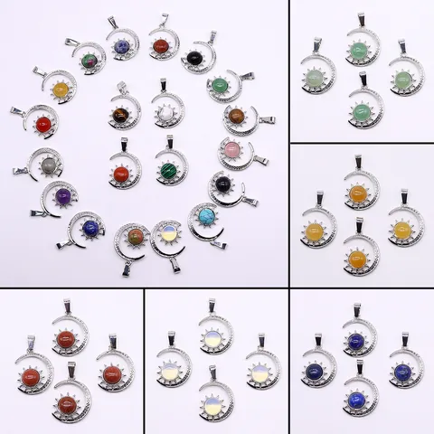 Natural Stone Sun Moon Pendants For Jewelry Making Electroplated Copper Celestial Charms DIY Necklace Accessory Pendant Only Without Chain