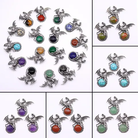 Viking Drache Naturstein Anhänger Galvanisiert Kupfer Gothic Fantasy DIY Halskette Schmuck Zubehör Nur Anhänger