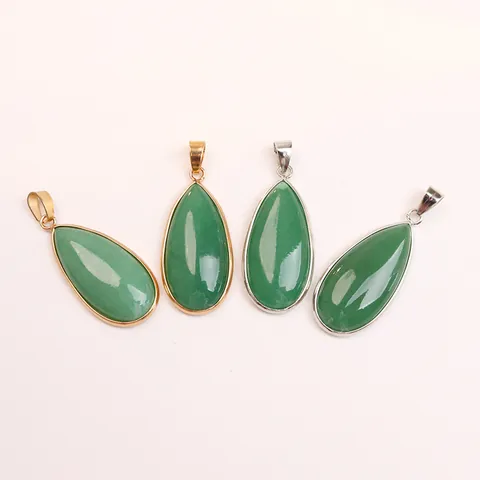 Ciondolo a Goccia in Pietra Naturale Avventurina Verde Forma a Goccia d'Acqua Con Bordo Galvanizzato Oro Argento per Creazione Gioielli Fai da Te Accessori