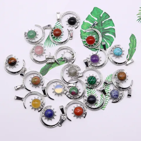 Natural Stone Sun Moon Pendants For Jewelry Making Electroplated Copper Celestial Charms DIY Necklace Accessory Pendant Only Without Chain