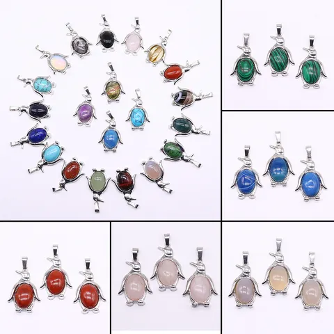 Natuursteen Pinguïnvorm Hanger Verguld Koperen Ovalen Edelsteen Hanger Voor DIY Sieraden Maken Vrouwen Sieraden Cadeau