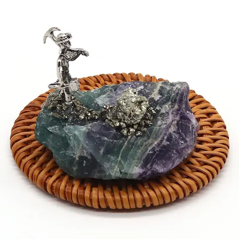 Adorno de Minero de Cúmulo de Cristal de Amatista Natural Nórdico Figurita Miniatura de Aleación de Zinc Decoración de Escritorio