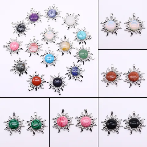 Naturstein Runder Sonnenanhänger Galvanisierter Sonnenstrahl Charm Für DIY Schmuckherstellung Geschenk Für Damen Nur Anhänger