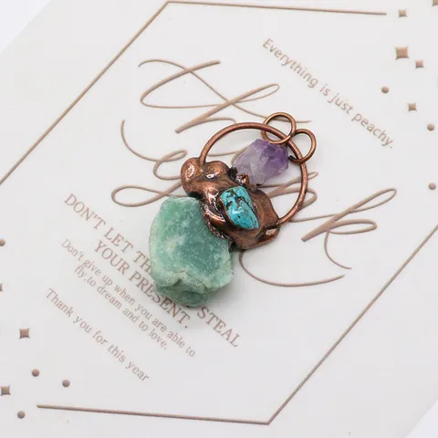Unregelmäßiger Naturstein Anhänger Vintage Galvanisiert Kupfer Drahtwicklung Amethyst Rosenquarz DIY Schmuck