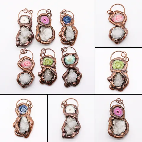 Natural Stone Irregular Pendant White Crystal Druzy Agate Slice Electroplated Bronze Raw Ore Pendants For DIY Jewelry Making Necklaces Bohemian Style