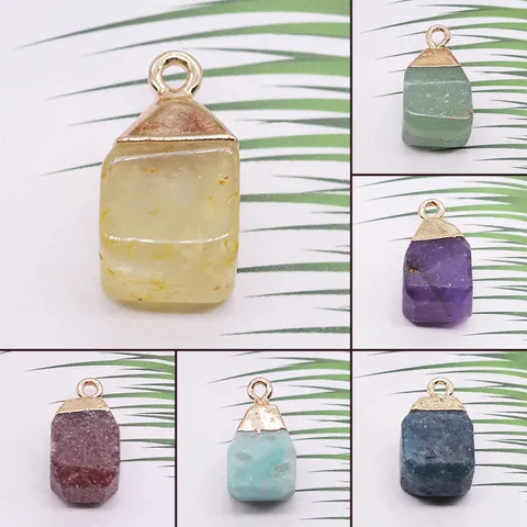 Pendentif en Pierre Naturelle Forme de Cube Bloc de Cristal Brut Avec Attache en Cuivre Électroplaqué pour Accessoires de Bijoux DIY