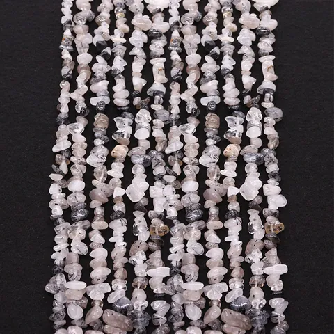Natural Black Rutilated Quartz Irregular Chips Loose Beads For Jewelry Making DIY Handmade Polished Gemstone Strand