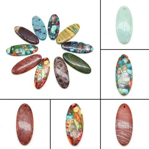 Ciondolo Ovale in Pietra Sintetica Naturale Multicolore Marmo Pietra Imperatore per Accessori per la Creazione di Gioielli Collana Fai-da-te Solo Ciondolo