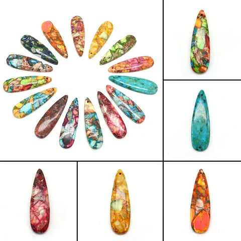 Teardrop Natural Stone Pendant Only (Without Chain) Imperial Jasper Synthetic Turquoise Multi-color Gemstone Charms For DIY Jewelry Making Necklaces Party Wedding Accessories