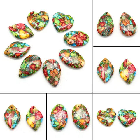 Ciondolo in Turchese Sintetico Pietra Naturale Multicolore Goccia Cuore Ovale Diamante Mosaico Accessori Gioielli Fai Da Te