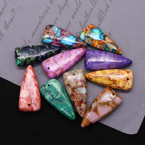 Triangolo Pietra Naturale Diaspro Imperiale Solo Ciondolo (Senza Catena) Per Creazione Di Gioielli Fai Da Te Accessorio Lucidato