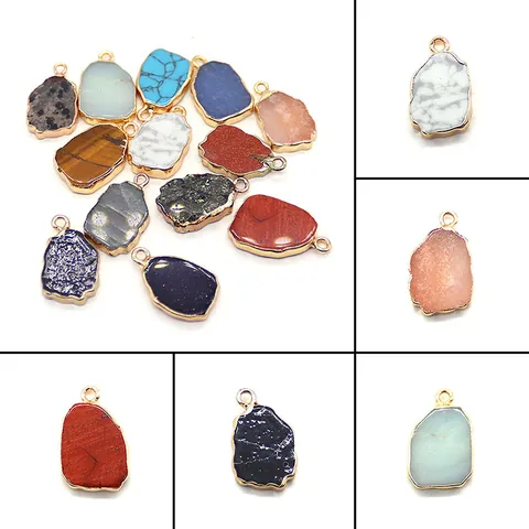Irregular Natural Stone Pendant Tiger Eye Gold Sandstone Blue Turquoise With Electroplated Copper Edge For DIY Necklace Jewelry Accessories