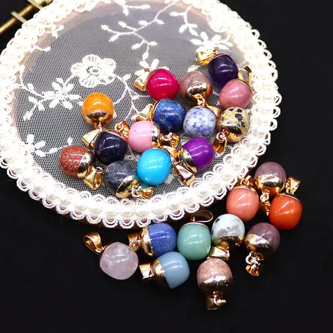Natural Stone Acorn Shape Pendants For DIY Jewelry Making Accessories Necklace Charms Lapis Lazuli Rose Quartz Electroplated Copper Bail Women Gifts