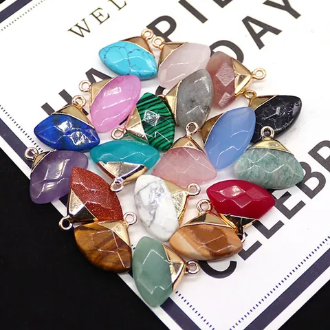 Natural Stone Fan Shape Faceted Pendant Only Without Chain Copper Clasp For DIY Necklace Jewelry Making Accessory Women Men