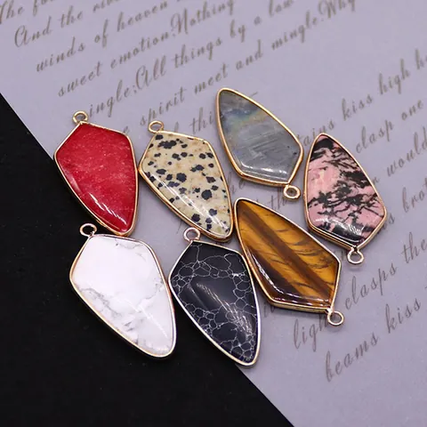 Natural Stone Bullet Pendant Gold Plated Copper Edge Tiger Eye Labradorite White Turquoise DIY Jewelry Making Accessory