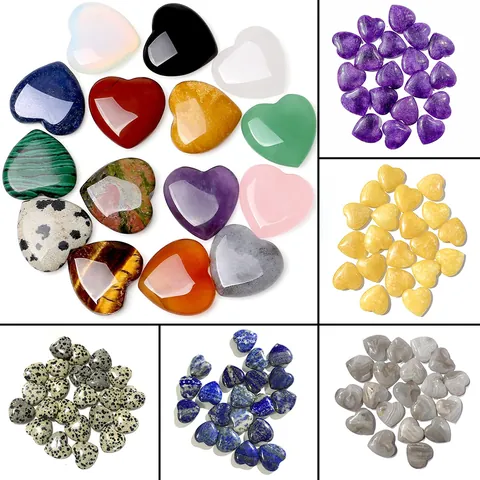 Natural Stone Heart Shaped Polished Beads Amethyst Rose Quartz Lapis Lazuli DIY Jewelry Making Healing Crystal Accessories