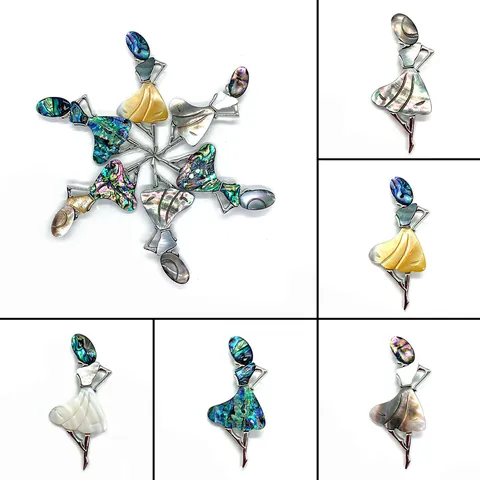 Natural Sea Shell Mother Of Pearl Dancer Brooch Pendant Elegant Abalone Shell Carved Dancing Girl Pin For Women Wedding Jewelry Gift