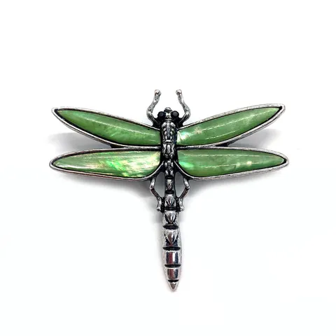 Broche Libellule en Alliage Vintage Avec Incrustation de Coquille d'Ormeau Naturelle Pour Femmes Hommes Accessoires Bijoux