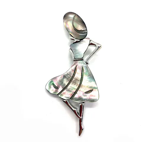 Natural Sea Shell Mother Of Pearl Dancer Brooch Pendant Elegant Abalone Shell Carved Dancing Girl Pin For Women Wedding Jewelry Gift