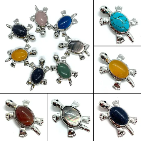 Turtle Shape Natural Stone Shell Inlaid Brooch Pendant Dual Use Animal Brooch For Women Men DIY Clothing Accessory Jewelry Gift