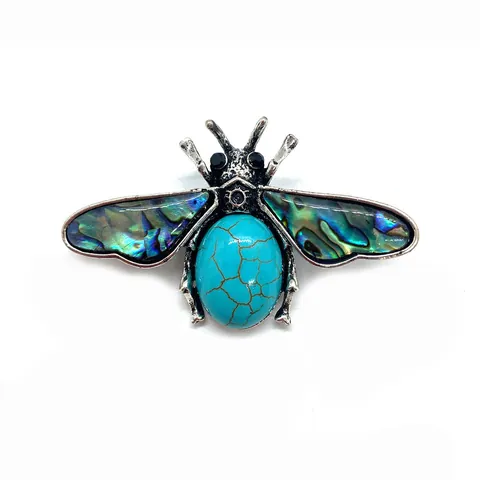 Vintage Bee Brooch Pendant Natural Stone Abalone Shell Inlay Alloy Insect Pin Jewelry For Wedding Party Women Gift