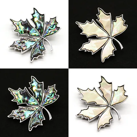 Natural Shell Maple Leaf Brooch Pendant Alloy Metal Frame Abalone White Mother Of Artificial Pearl Leaf Pin For Women Wedding Jewelry
