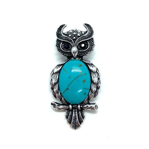 Broche Pendentif Chouette Vintage Pierre Naturelle Coquillage Incrusté Alliage Accessoires Bijoux Animaux Pour Femmes Hommes