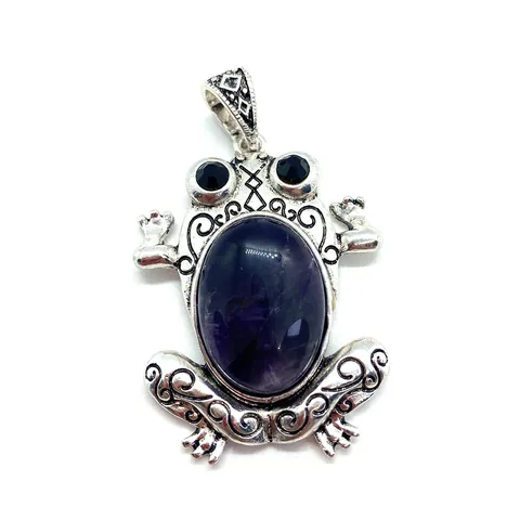 Vintage Frog Pendant Natural Stone Abalone Shell Inlaid Alloy Scrollwork For DIY Necklace Making Jewelry Gift Women