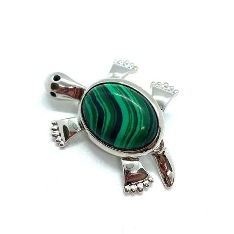 Turtle Shape Natural Stone Shell Inlaid Brooch Pendant Dual Use Animal Brooch For Women Men DIY Clothing Accessory Jewelry Gift