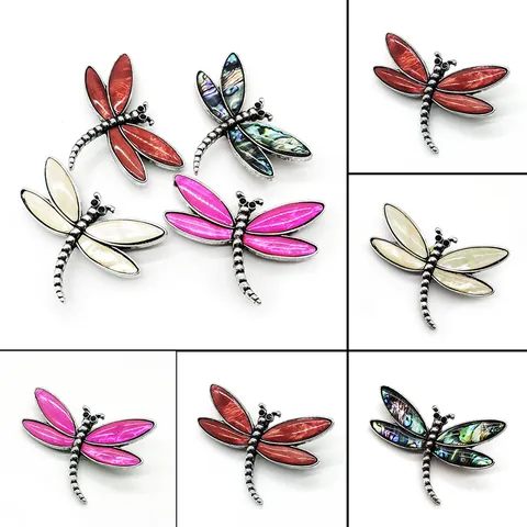 Vintage Dragonfly Shape Natural Sea Shell Brooch For Women Alloy Inlaid Abalone Shell Animal Pin Wedding Jewelry Gift