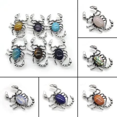 Vintage Zinklegierung Naturstein Skorpion Brosche Anhänger Mehrzweck Insekten Schmuck DIY Zubehör Geschenk Damen Herren