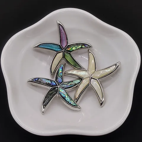 Broche Colgante de Estrella de Mar de Concha Natural Aleación Plateada Pin de Estrella de Mar Para Mujer Joyería DIY