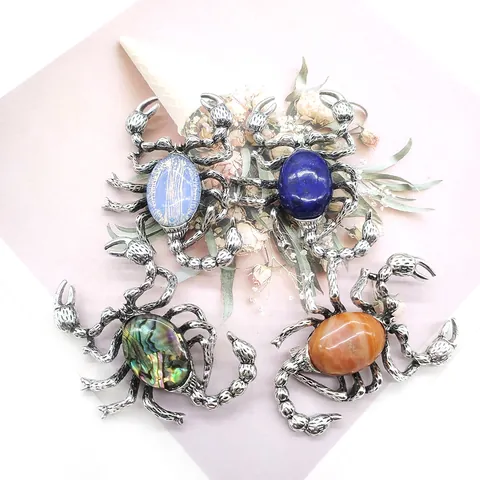 Vintage Zinklegierung Naturstein Skorpion Brosche Anhänger Mehrzweck Insekten Schmuck DIY Zubehör Geschenk Damen Herren