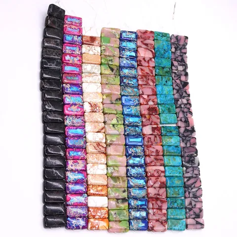 Perles en Vrac Rectangulaires en Jaspe Impérial Naturel Double Trou Pierres Plates Style Turquoise pour Fabrication de Bijoux DIY Bracelet