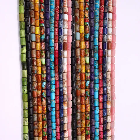 Natural Imperial Jasper Synthetic Turquoise Cylinder Tube Loose Beads For DIY Jewelry Making Necklaces Bracelets Accessories