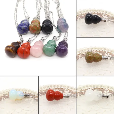 Naturstein Kalebasse Parfümflasche Halskette Edelstahl Kette Ätherisches Öl Diffusor Aromatherapie Anhänger Damen Herren Schmuck