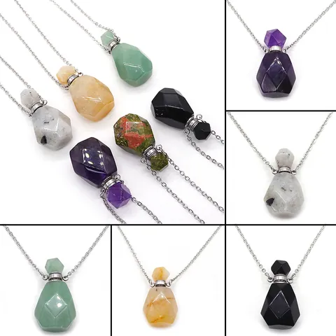 Naturstein Parfümflasche Anhänger Halskette Mit Edelstahl O-Kette Für Ätherische Öle Aromatherapie Schmuck Geschenk Für Unisex