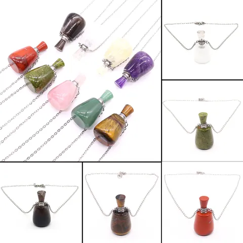 Naturstein Ätherisches Öl Parfüm Flasche Anhänger Halskette Für Damen Herren Edelstahl O-Kette Aromatherapie Diffusor Schmuck