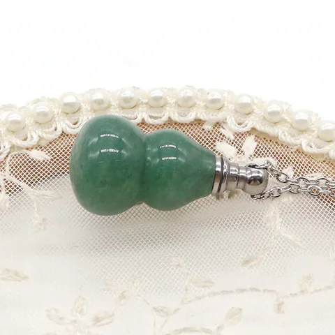 Naturstein Kalebasse Parfümflasche Halskette Edelstahl Kette Ätherisches Öl Diffusor Aromatherapie Anhänger Damen Herren Schmuck