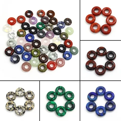 Natural Stone Donut Beads For DIY Jewelry Making Malachite Rose Quartz Lapis Lazuli Tiger Eye Polished Abacus Beads Accessories