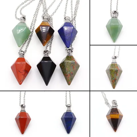 Natural Stone Hexagonal Column Perfume Bottle Necklace Stainless Steel Chain Essential Oil Diffuser Pendant Jewelry For Women Men
