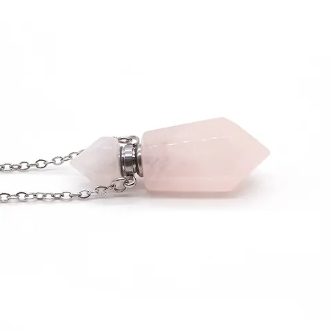 Natural Stone Hexagonal Column Perfume Bottle Necklace Stainless Steel Chain Essential Oil Diffuser Pendant Healing Crystal Jewelry